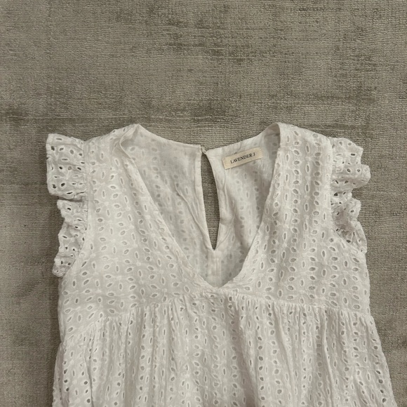 Lavender J white eyelet mini cotton dress, size s/m - Picture 4 of 4